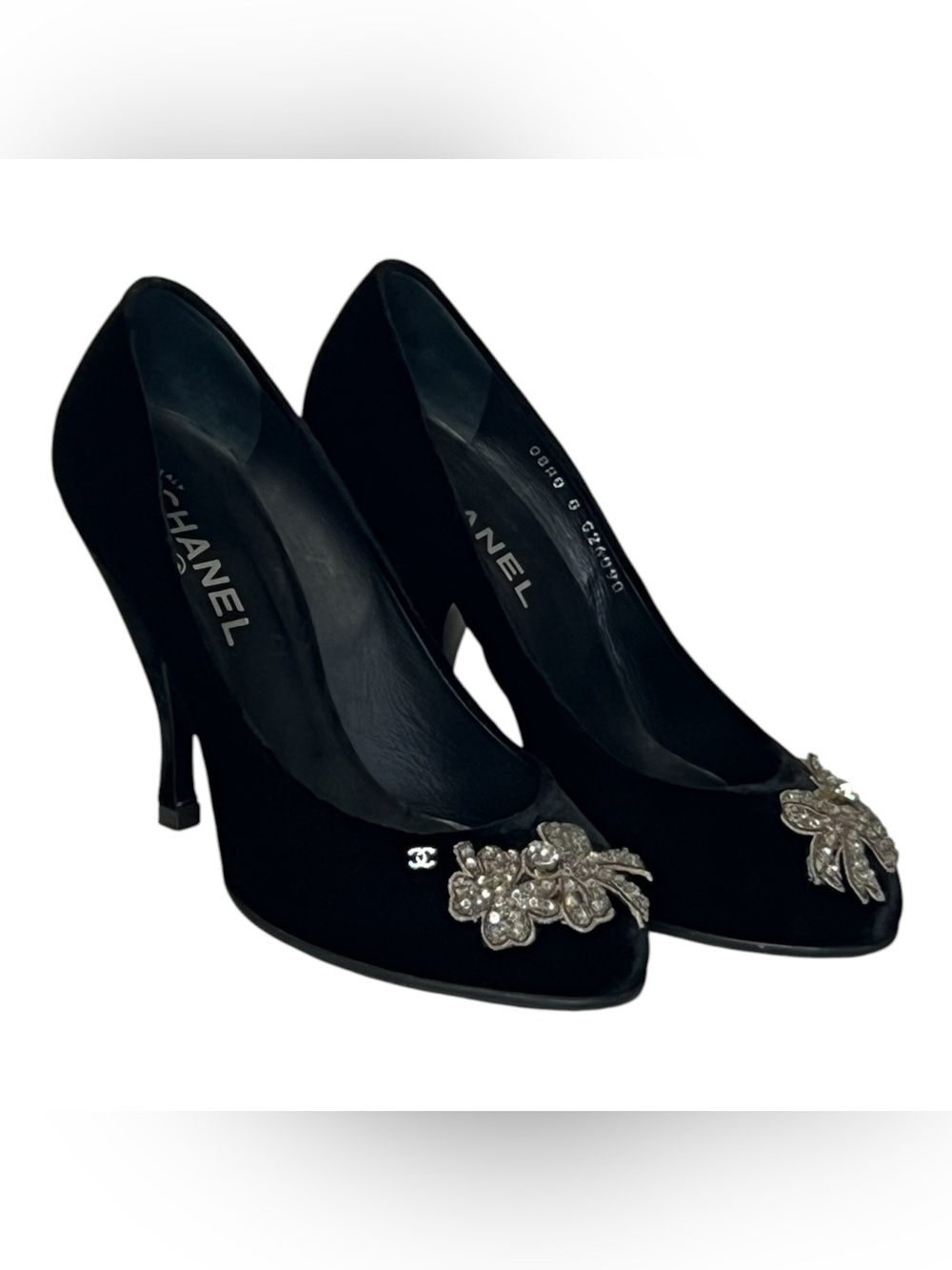 Chanel Jewel Encrusted Velvet Pumps